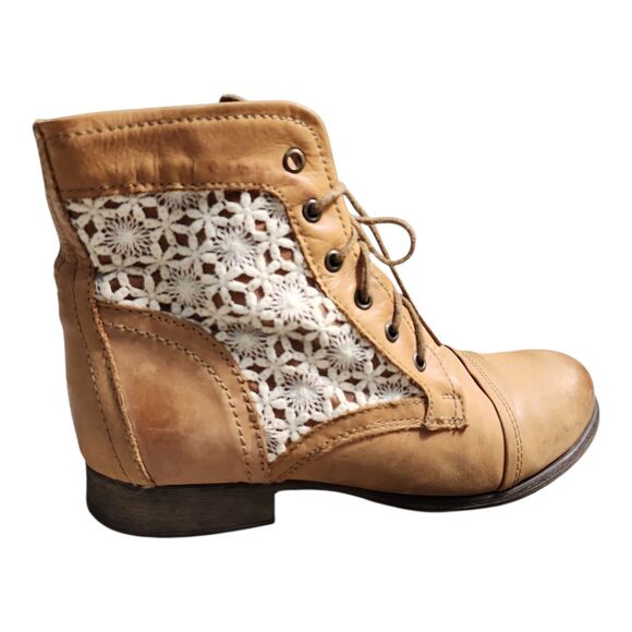 Steve Madden "Thundr-C" Cognac Brown Crochet Accent Lace Up Ankle Boots SZ 10M - Picture 2 of 8